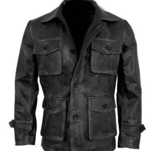 4 Flap Pockets Style Vintage Leather Jacket Mens Handmade Distressed Black Genuine Cowhide Leather Street wear Coat