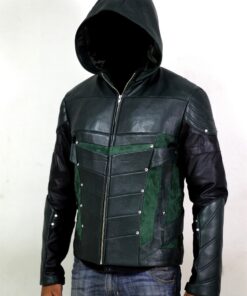 Comic Character, TV Series Cosplay Olive Green Hood Leather Coat Men's Real Sheepskin Leather Handmade Padded Winter Jacket