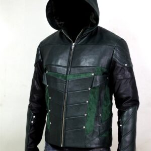 Comic Character, TV Series Cosplay Olive Green Hood Leather Coat Men's Real Sheepskin Leather Handmade Padded Winter Jacket