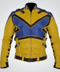 Halloween Leather Jacket Mens Comic Style Handmade Embossed Cosplay Costume Yellow, Faux Leather Biker Metal Buckle Motorcycle Coat
