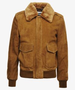 Men’s Brown Suede Leather Bomber Jacket