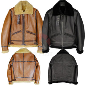 Brown B3 Bomber RAF Aviator Jacket, Mens Real Leather Shearling Sheepskin Aviator Flight Fur Bomber Cockpit Pilot Custom Jackets Handmade