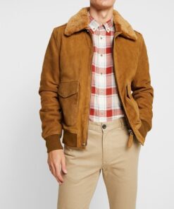Men’s Brown Suede Leather Bomber Jacket
