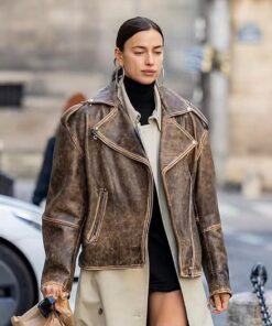 40s 60s 80s Vintage Style Oversize Biker Leather Jacket Women's Handmade Distressed Brown Real Sheepskin Leather Motorcycle Winter Coat