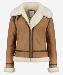 “Women’s Brown Sheepskin Leather Jacket