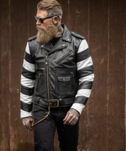 Men's Black Leather D Pocket Motorbike fashion Jacket/Stylish SlimFit motorcycle