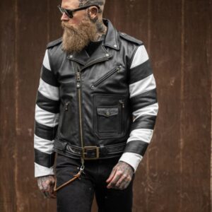 Men's Black Leather D Pocket Motorbike fashion Jacket/Stylish SlimFit motorcycle