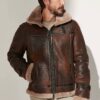 Brown B3 Bomber RAF Aviator Jacket, Mens Real Leather Shearling Sheepskin Aviator Flight Fur Bomber Cockpit Pilot Custom Jackets Handmade