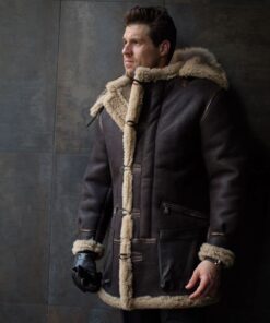 Brown B3 Bomber RAF Aviator Coat Jacket , Mens Real Leather Shearling Sheepskin Aviator Flight Fur Bomber Cockpit Pilot Custom Jackets Handmade