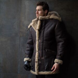 Brown B3 Bomber RAF Aviator Coat Jacket , Mens Real Leather Shearling Sheepskin Aviator Flight Fur Bomber Cockpit Pilot Custom Jackets Handmade