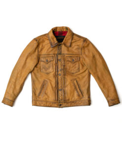 Men’s GoldTan Waxed Leather Cafe Racer Jacket with Flannel Lining - Full Fashion Biker Style