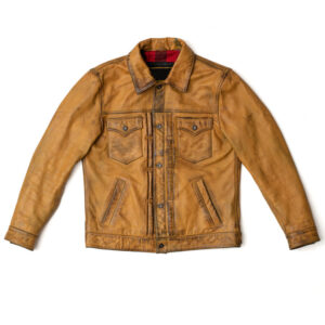 Men’s GoldTan Waxed Leather Cafe Racer Jacket with Flannel Lining - Full Fashion Biker Style