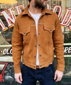Exquisite Camel Brown Suede Jacket with Elegant and Artful unique pocket curves