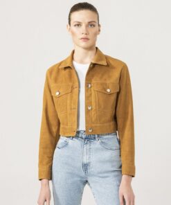 Stylish Women’s Jeans-Style Suede Cropped Leather Jacket - Perfect for Casual and Chic Looks