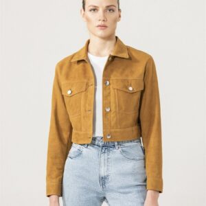 Stylish Women’s Jeans-Style Suede Cropped Leather Jacket - Perfect for Casual and Chic Looks