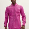 High-Quality Lambskin Leather Pink Shirt/Pant with Functional Flap Chest Pockets and Snap Fasteners