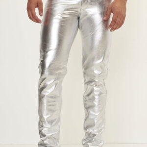 Elegant and Versatile Slim-Cut Metallic Silver Leather Pants for Effortless Transition from Casual to Formal (Copy)