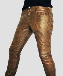 Men's Pearl distressed Brown Genuine Leather Pants