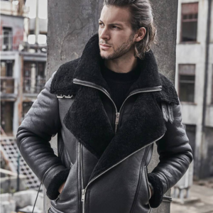 Black B3 Bomber RAF Aviator Jacket, Mens Real Leather Shearling Sheepskin Aviator Flight Fur Bomber Cockpit Pilot Custom Jackets Handmade