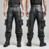 custom made Men's Original Leather Cargo Pants, biker leather pants, real black leather Trousers