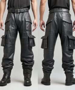 custom made Men's Original Leather Cargo Pants, biker leather pants, real black leather Trousers