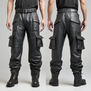 custom made Men's Original Leather Cargo Pants, biker leather pants, real black leather Trousers