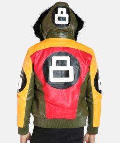 Stylish Men’s 8 Ball Leather Jacket with Soft Fur Hood for Extra Warmth