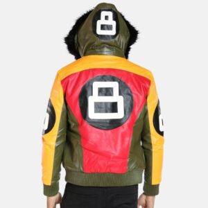 Stylish Men’s 8 Ball Leather Jacket with Soft Fur Hood for Extra Warmth