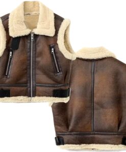 Chic Women’s Sleeveless Crop Aviator Leather Jacket - Cozy Soft Fur, B3 RAF Classic