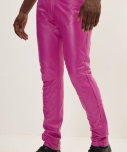 Elegant and Versatile Slim-Cut Pink Leather Pants for Effortless Transition from Casual to Formal