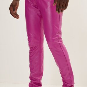 Elegant and Versatile Slim-Cut Pink Leather Pants for Effortless Transition from Casual to Formal