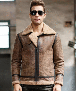 Men's Brown B3 Aviator Jacket RAF Aviator Brown waxed Bomber Jacket Shearling Jacket Leather Jacket B3 Bomber Jacket For Men