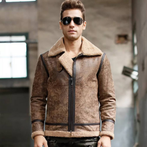 Men's Brown B3 Aviator Jacket RAF Aviator Brown waxed Bomber Jacket Shearling Jacket Leather Jacket B3 Bomber Jacket For Men