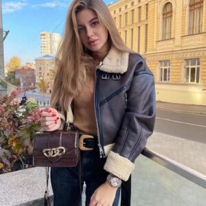 Women's Brown Sheepskin Flying Jacket RAF Flight Bomber Shearling Aviator Coat Bomber Shearling Aviator Sheepskin Leather Handmade Coat