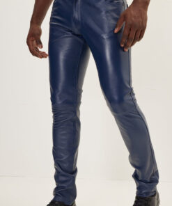Elegant and Versatile Slim-Cut Navy Leather Pants for Effortless Transition from Casual to Formal