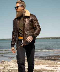 Rugged Timeless Buffalo Leather Bomber A2 Jacket with Fur Collar and Flannel Check Lining”