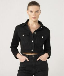 Stylish Women’s Jeans-Style Suede Cropped Black Leather Jacket - Perfect for Casual and Chic Looks