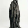 Distressed Crimson Hooded Cloak, Gothic Fantasy Cosplay Robe, Dark Medieval Costume