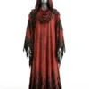 Crimson Hooded Robe, Distressed Red Cultist Cloak, Dark Fantasy Cosplay Costume