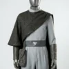 Gray Jedi Inspired Cosplay Costume, Sci-Fi Jumpsuit with Hooded Cape, Fantasy Warrior Uniform & Halloween Outfit