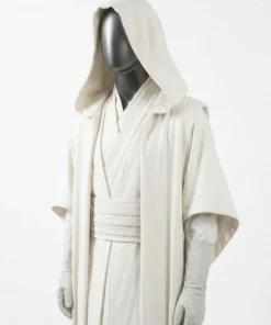 White Jedi Robe Costume, Hooded Jedi Cosplay Outfit, Cream Tunic & Cloak, Fantasy Halloween Costume