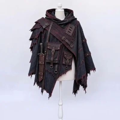Post Apocalyptic Hooded Poncho, Wasteland Cosplay Cloak, Distressed Tactical Cape, Dystopian Survivor Costume